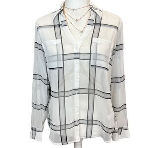 Express portofino sheer plaid blouse white black size small